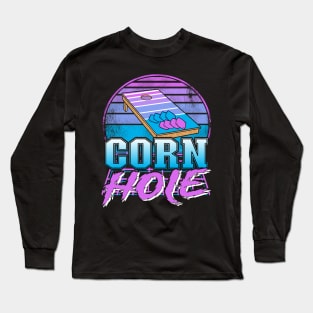 Retrowave Sunset Vaporwave Bean Bag Toss Vintage Cornhole Long Sleeve T-Shirt